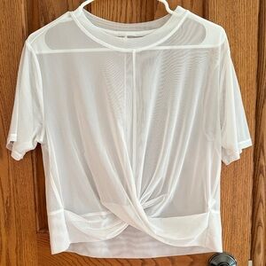 NWOT CALIA by Carrie Underwood Sheer White Twist Front Tee